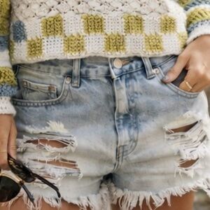 Zara Light Blue Ripped Jean Shorts